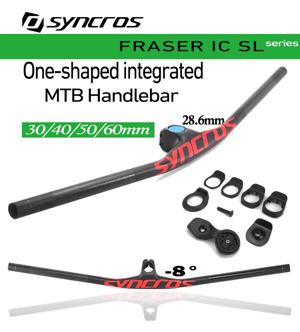 SYNCROS MTB FRASER IC SL 28.6mm -8 Degree Integrated Handlebar for Mountain Bike Full Cabon Fiber with Mount