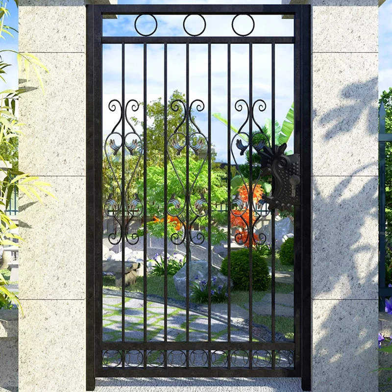 European Mediterranean Factory Customize Size Color Durable heavy-duty wrought Iron Steel garden entry security Courtyard Gate 6