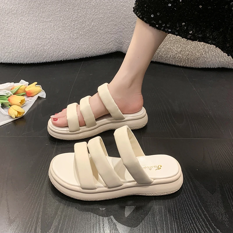 

Slippers Women Quality Slip on Casual Flat Women's Slipper Summer New Simple Ladies Shoes Solid Color Beach Shoe Female Open Toe