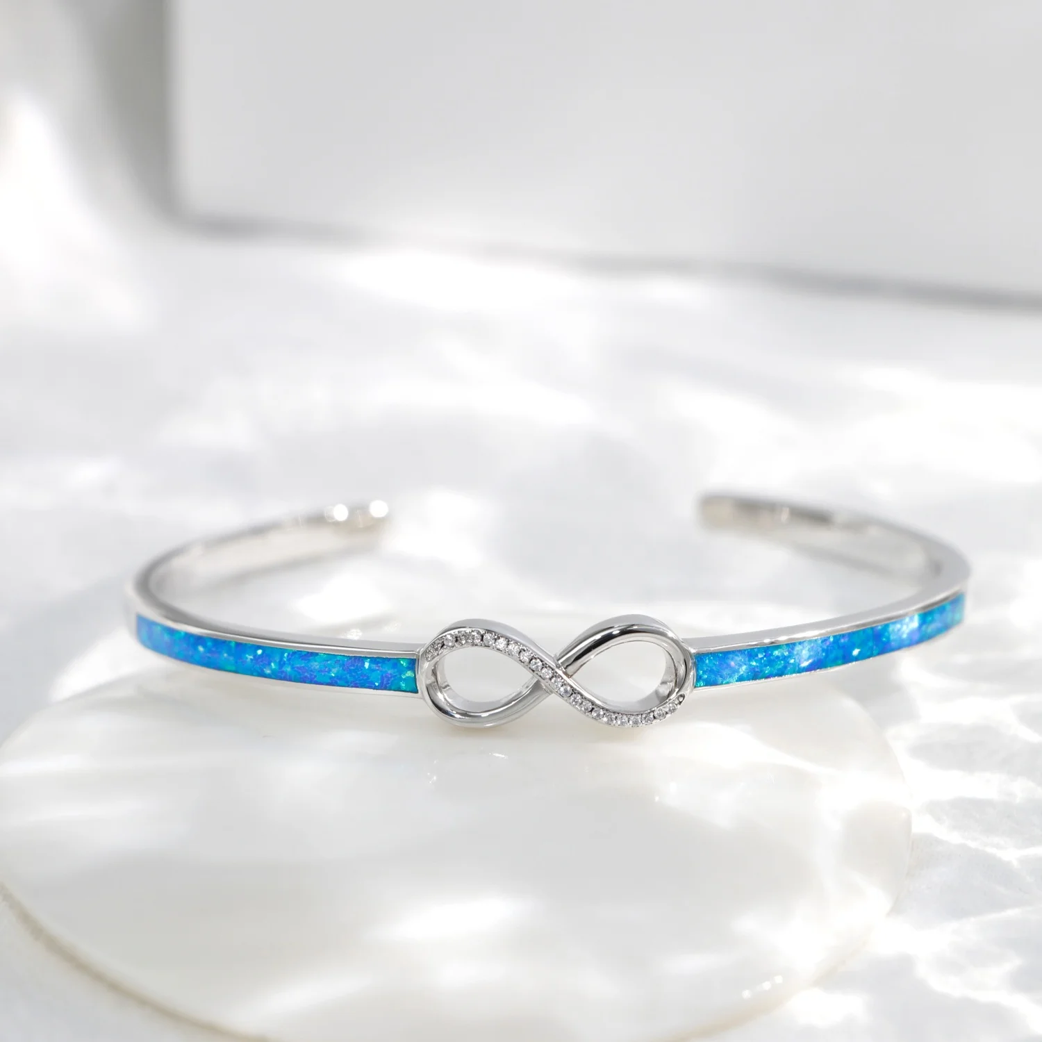 SZ016 New Arrivals Women's Infinite Symbol Bangles Blue Opal Open Bangles 4
