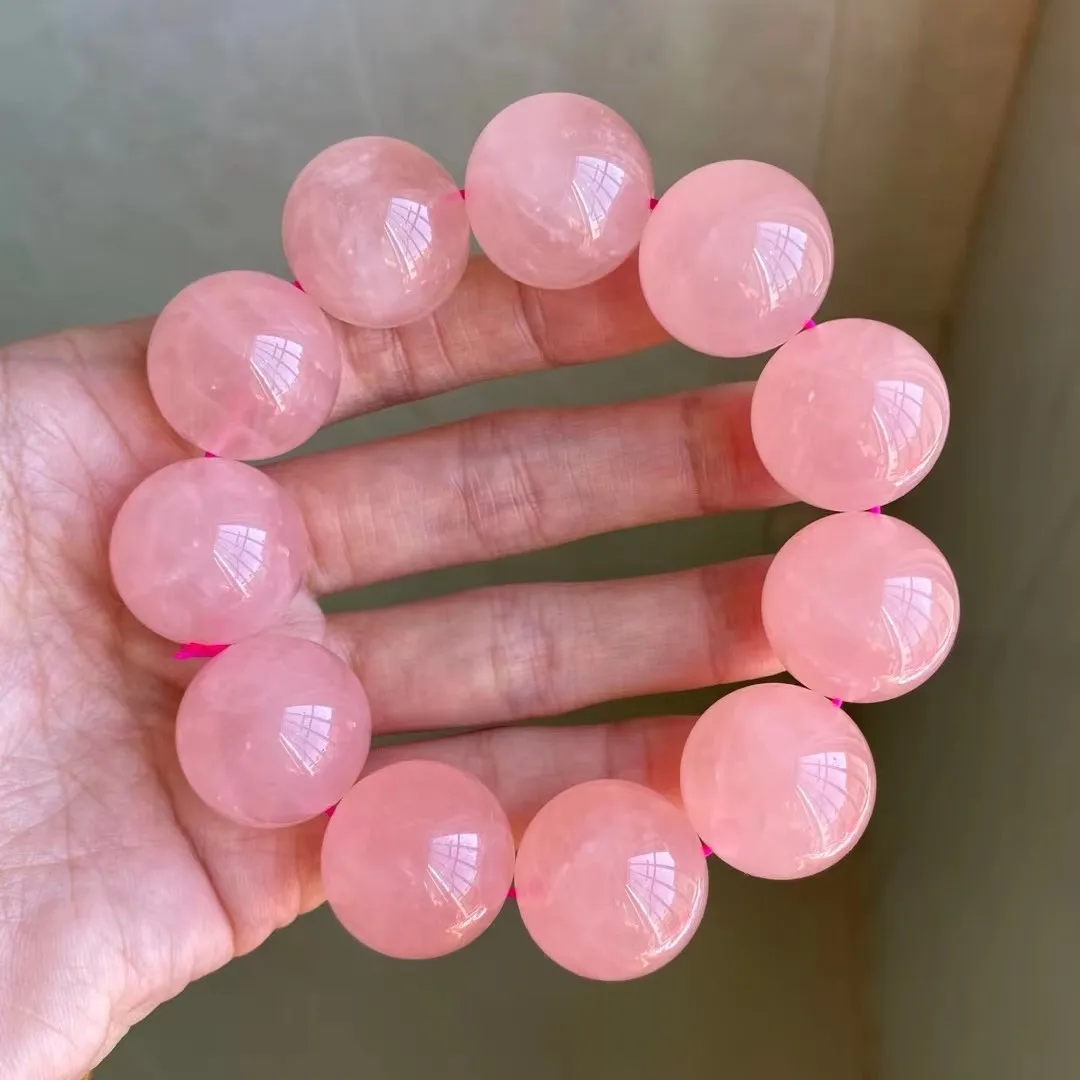 

20mm Natural Pink Rose Quartz Bracelet For Woman Lady Men Luck Love Reiki Gift Beauty Crystal Beads Jewelry Strands AAAAA
