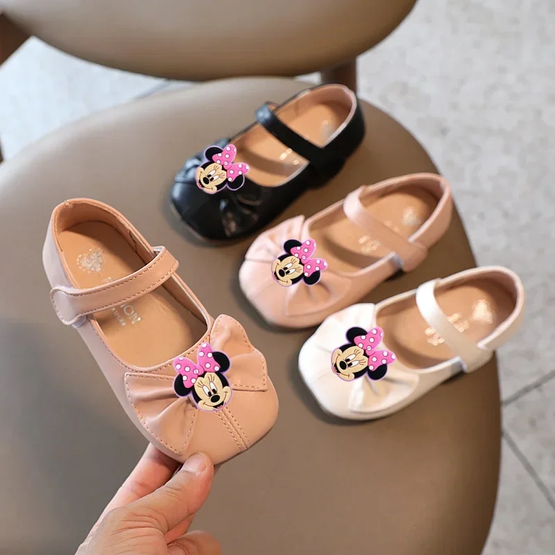 Disney Mickey Mouse Girls Leather Shoes Spring Autumn Children Princess Shoes Flat Heel Children Single Shoes Minnie Sandals 4