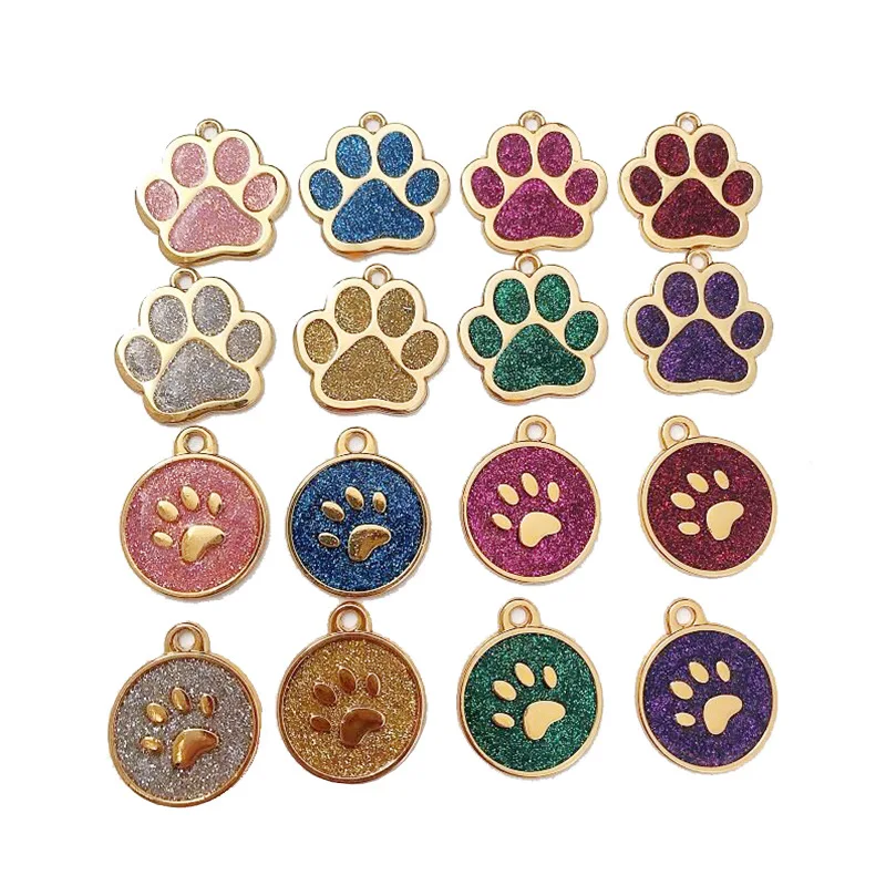 50PS Bulk Dog Tags Meta Personalized Small Dog Cat ID Tag Glitter Paw