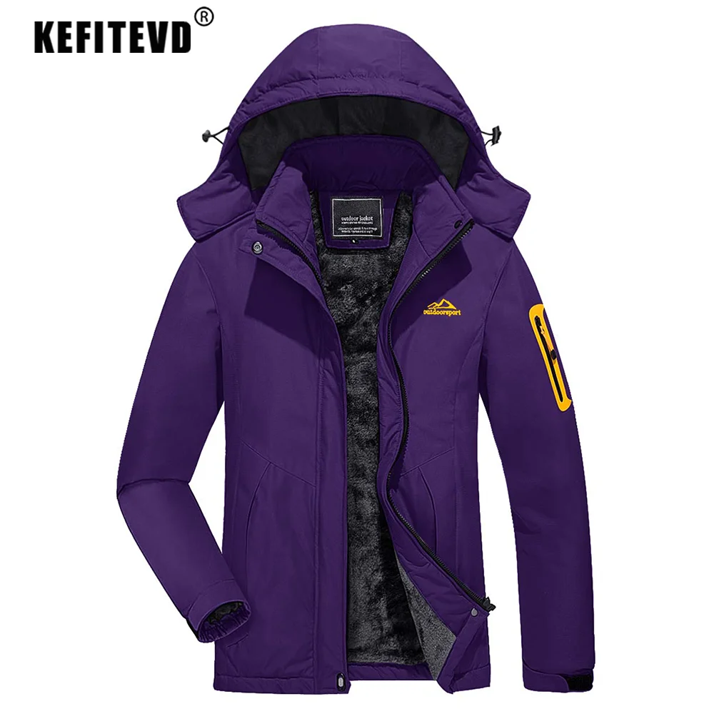 KEFITEVD Winter Ski Snowboard Warm Jacket Womens Waterproof Work Rain Jackets Outdoor Hiking Camping Outwear Coats Windbreaker