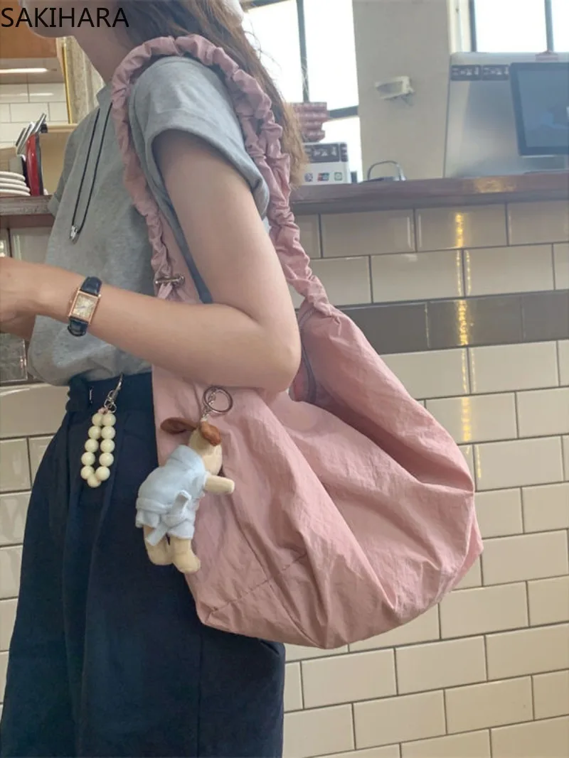 

Женские сумки на плечо, сумка через плечо, вместительная однотонная простая повседневная мягкая сумка на шнурке, Новое поступление 2023