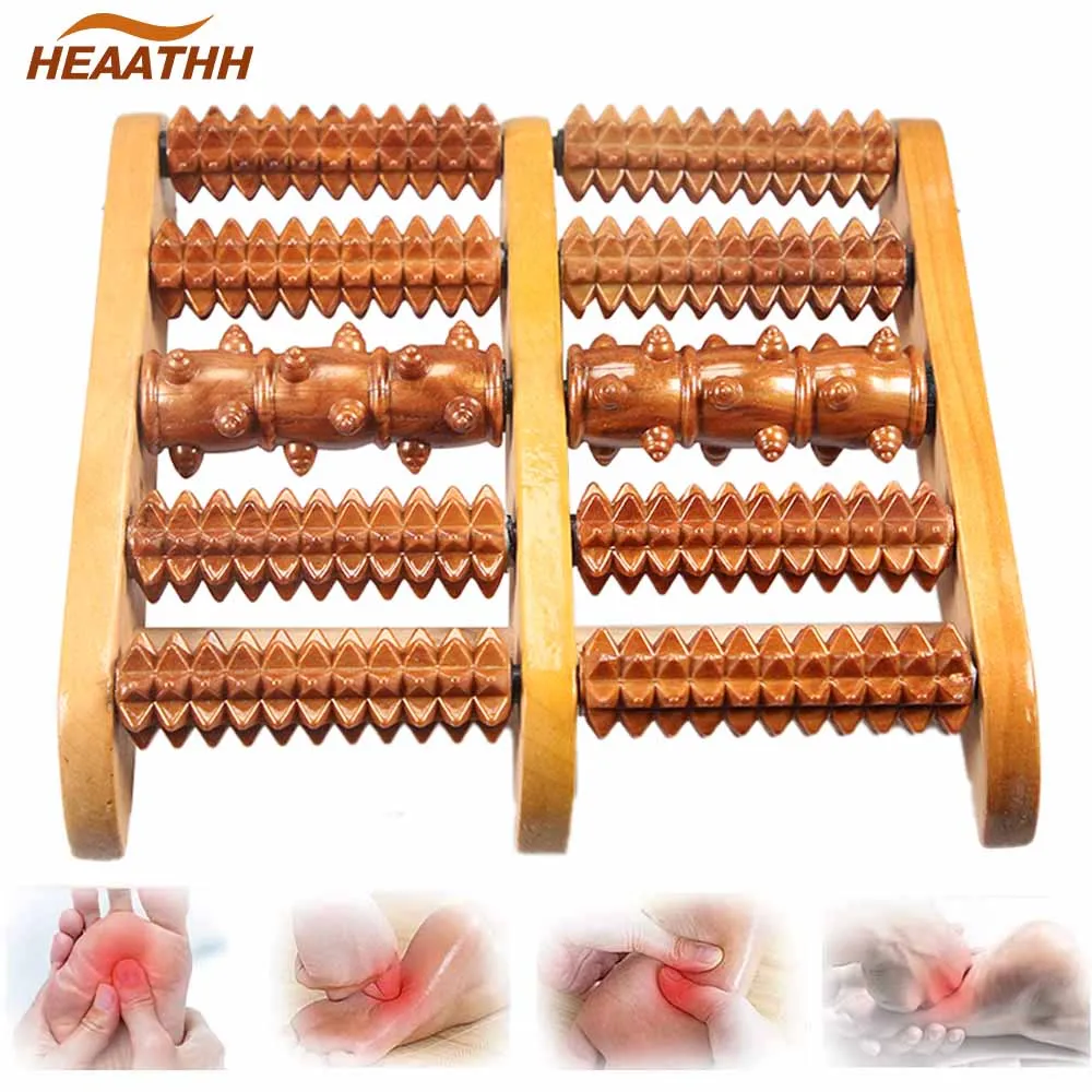 Wooden Dual Foot Massager Roller Foot Shiatsu Reflexology Massager for Foot Leg Back Plantar Fasciitis Pain Relief Muscle Relax