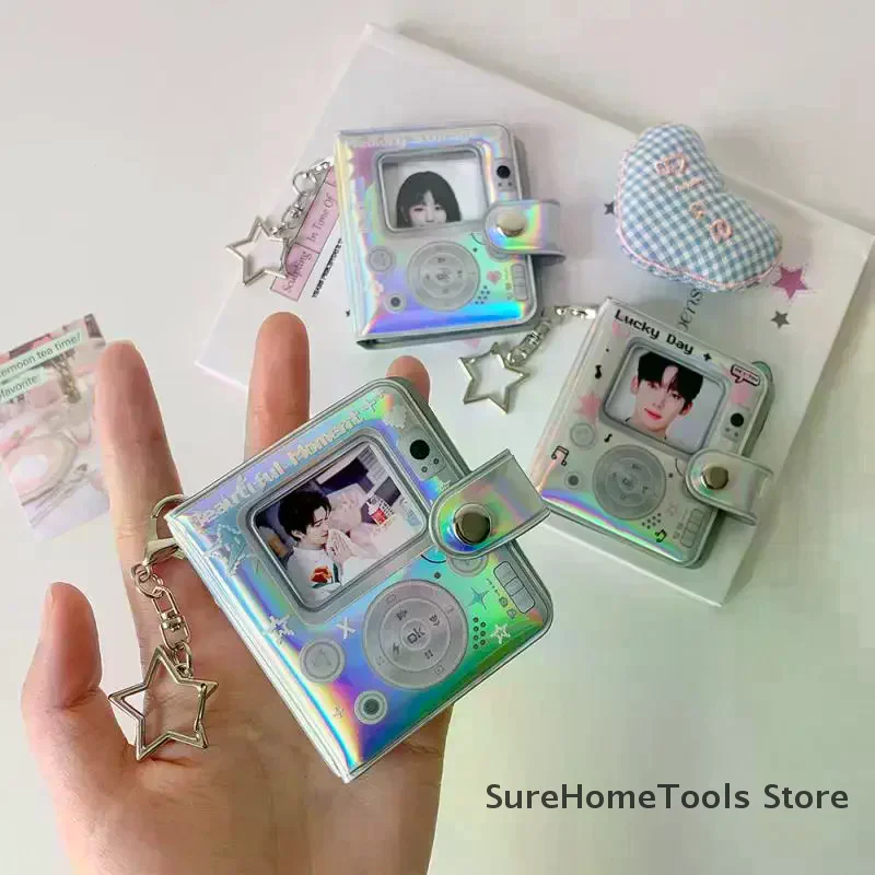 1pc 3-Inch Laser Colorful Mini Photo Album Truck Card Binder Keychain Pendant Kids Fans Collectible ID Photos