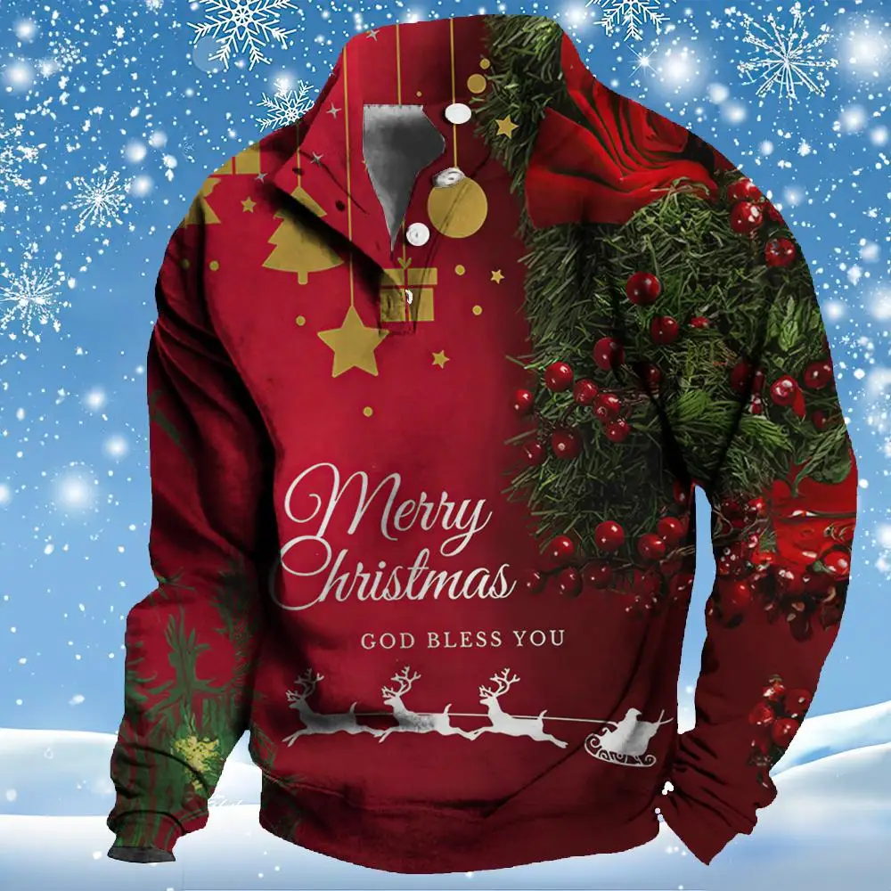 Christmas New Year Men's Buttons Sweatshirt Abarth Jacket Hoodies For Men Y2k Autumn Long Sleeved 3d Print Tops Street Clothing