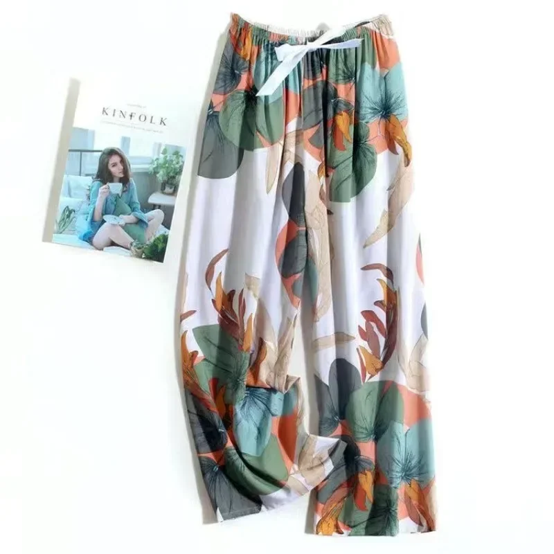 Women Cotton Casual Trousers Summer Loose Pajamas Home Pants Thin Wide Leg Pants Fashion Oversized Sleep Bottoms Korean Pants_ecoleips.com