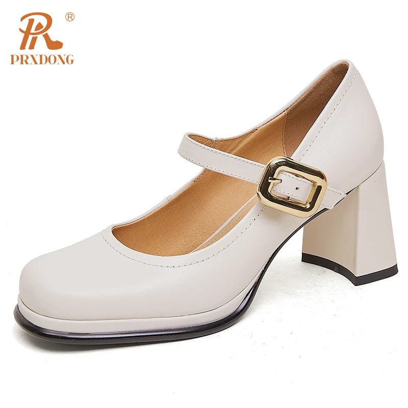 

Женские туфли-лодочки из натуральной кожи PRXDONG, бежевые или абрикосовые повседневные туфли-лодочки из натуральной кожи, на высоком каблуке, размеры 34-39, весна-лето 2019