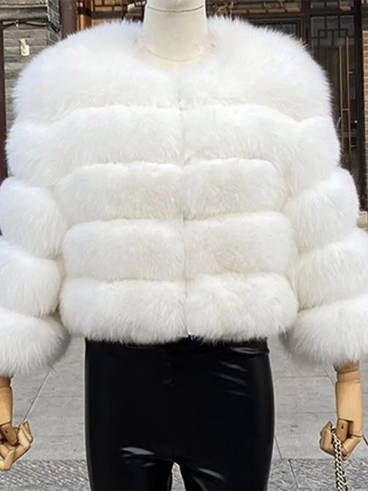 Faux Fur Short Coat Women Cropped Long Sleeve Artificial Fox Fur Jacket Women Winter Fluffy Top Thick Warm Furry Fur Outwears 5