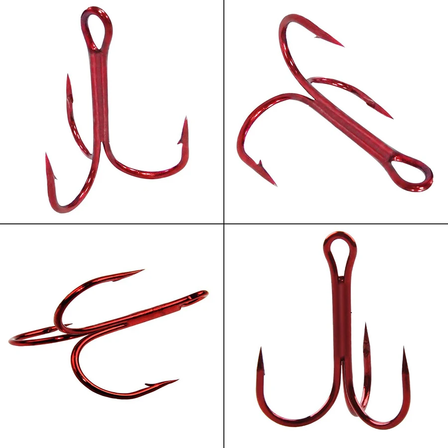 Red Treble Hooks 50pcs/Box High Carbon Steel Fishing Hooks Kit for