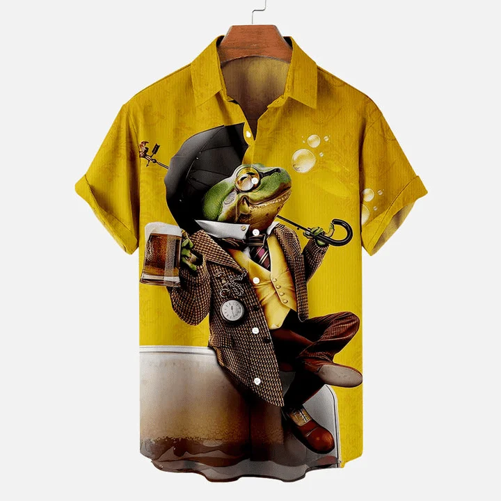 

Funny Frog Pattern Men's Short Sleeve Shirt vacation-shirt Yellow