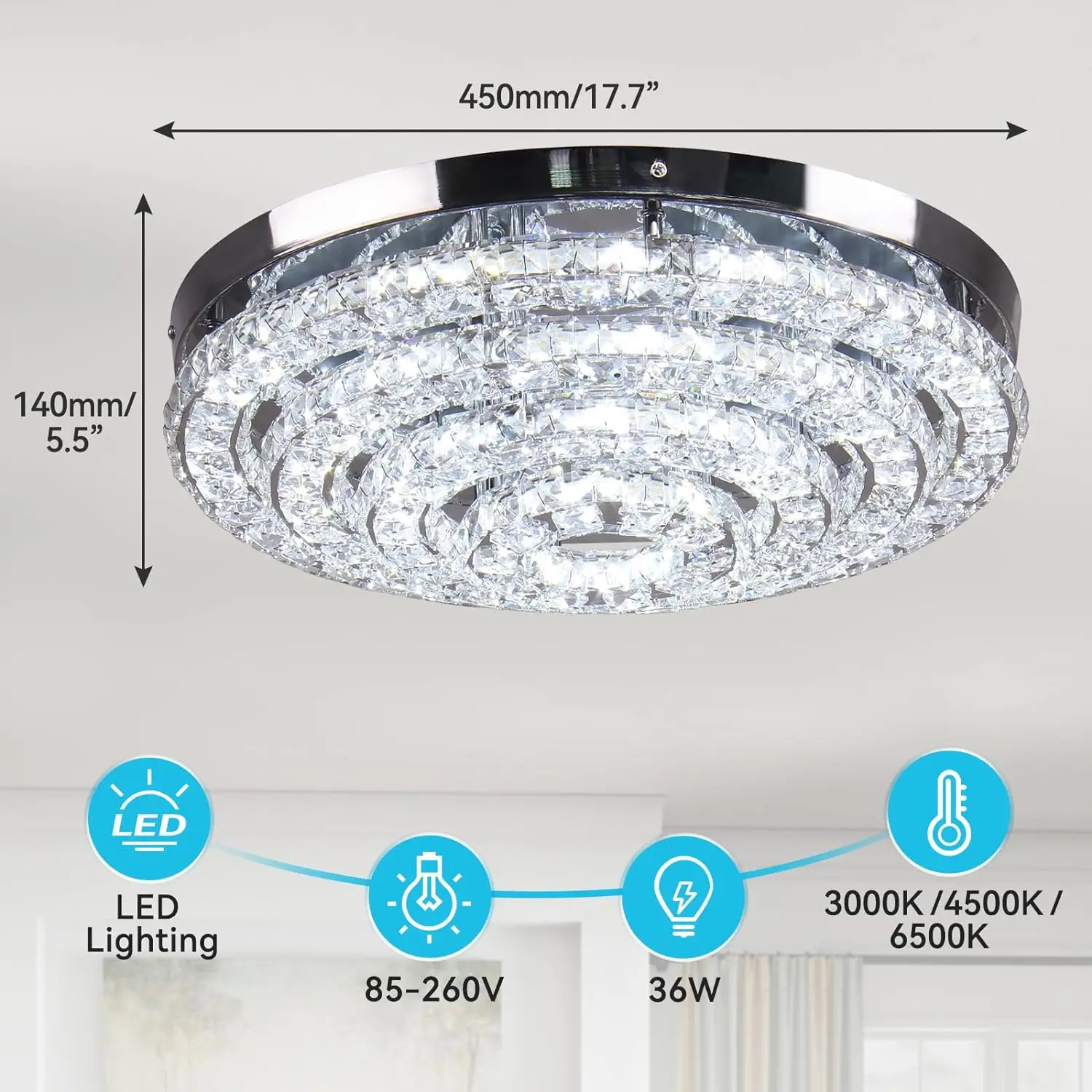 Crystal Chandelier Ceiling Light Fixture Modern Round Light Fixture Chandeliers for Bedrooms Dining Room Living Room Kitchen