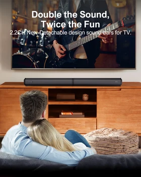 ULTIMEA 2.2ch 100W TV Soundbar, 2-in-1 Detachable Bluetooth 5.3 Soundbar for TV, 3 EQ Modes, Bass Adjustable for TV Speakers 2