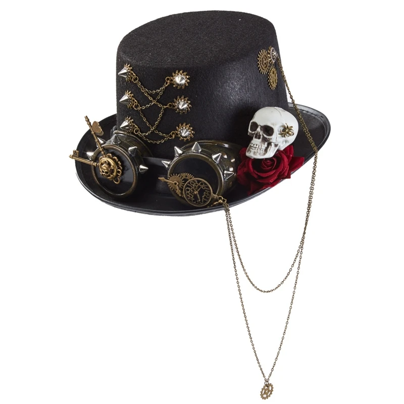 Cappelli Unisex Steampunk Top Hat Costume di Halloween cappello a cilindro gotico  nero con scheletro e rosa per uomo donna Dress Up| | - AliExpress