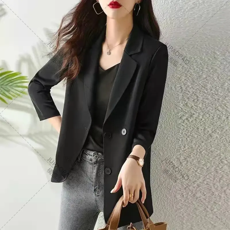 2023 new summer and autumn women's fashion Blazer double row button jacket office coat elegant slim coat Blazer simple