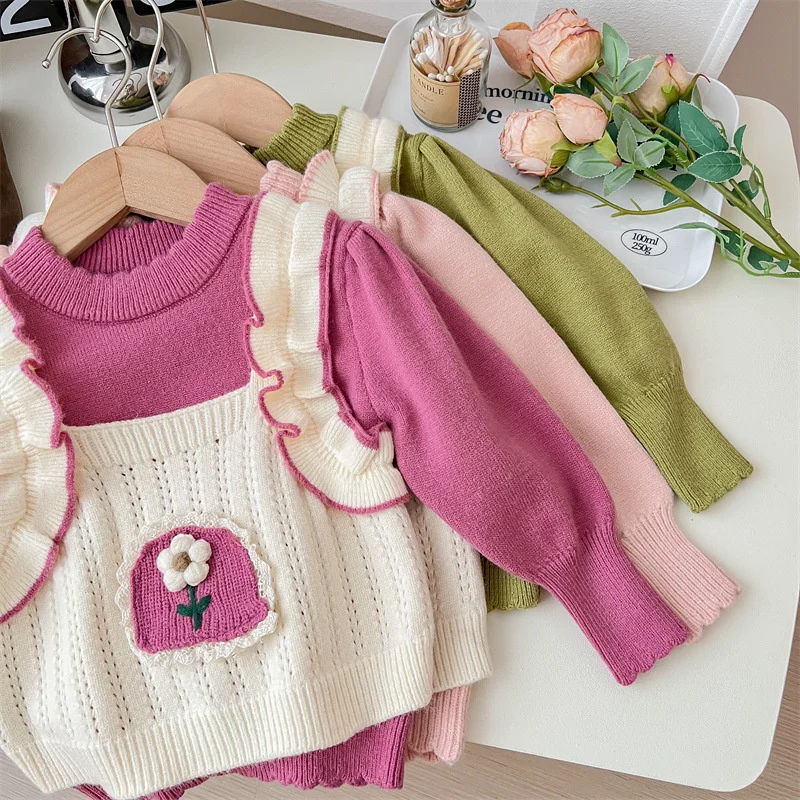 

Girls Sweater Wool Coat Kids Tops Knitting 2023 Lovely Thicken Warm Winter Autumn Cottons Cardigan Children's Clothing