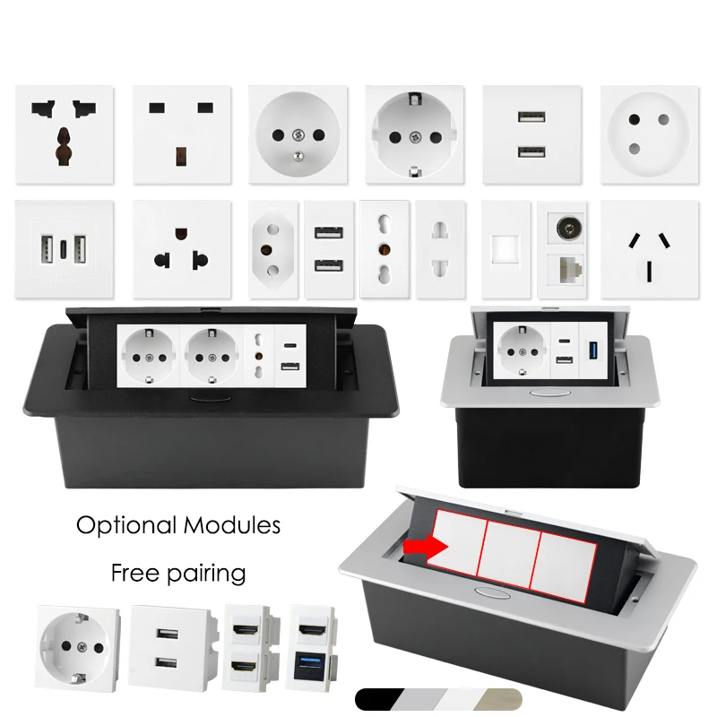 Concealed Multifunctional USB Type-C Pop-Up Outlet for Office and Meeting Room Countertops