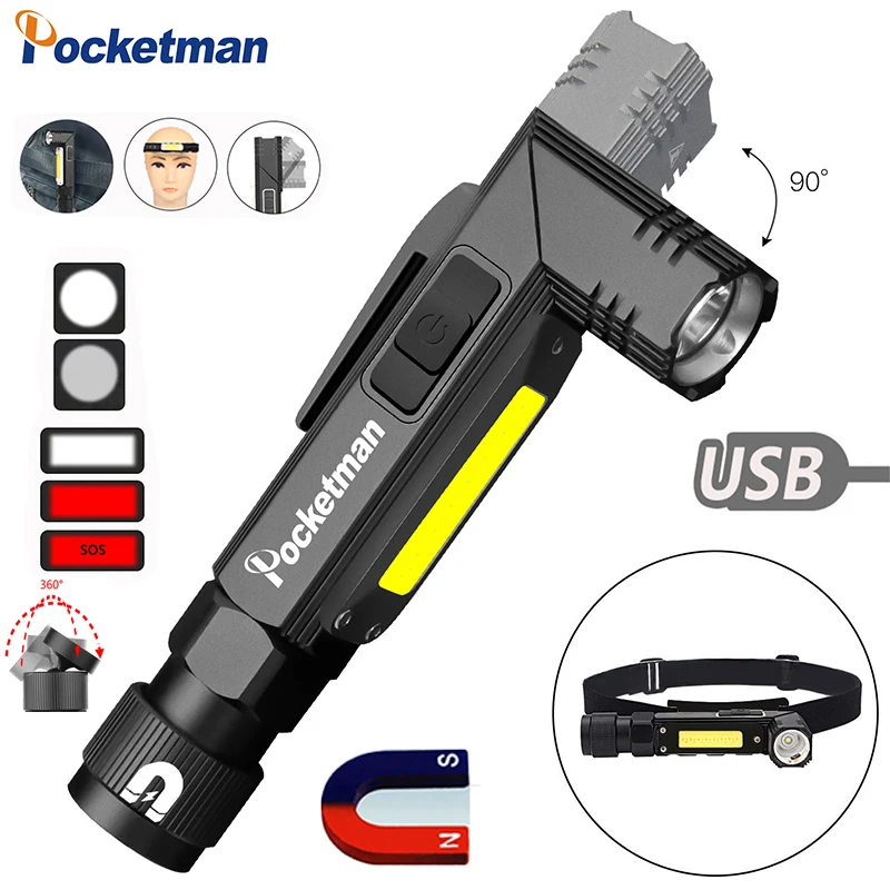 

Handfree Tactical Flashlight Dual Fuel 90 Degree Twist Rotary Clip Rechargeable Super Bright 5 Modes LED Torch Outdoor