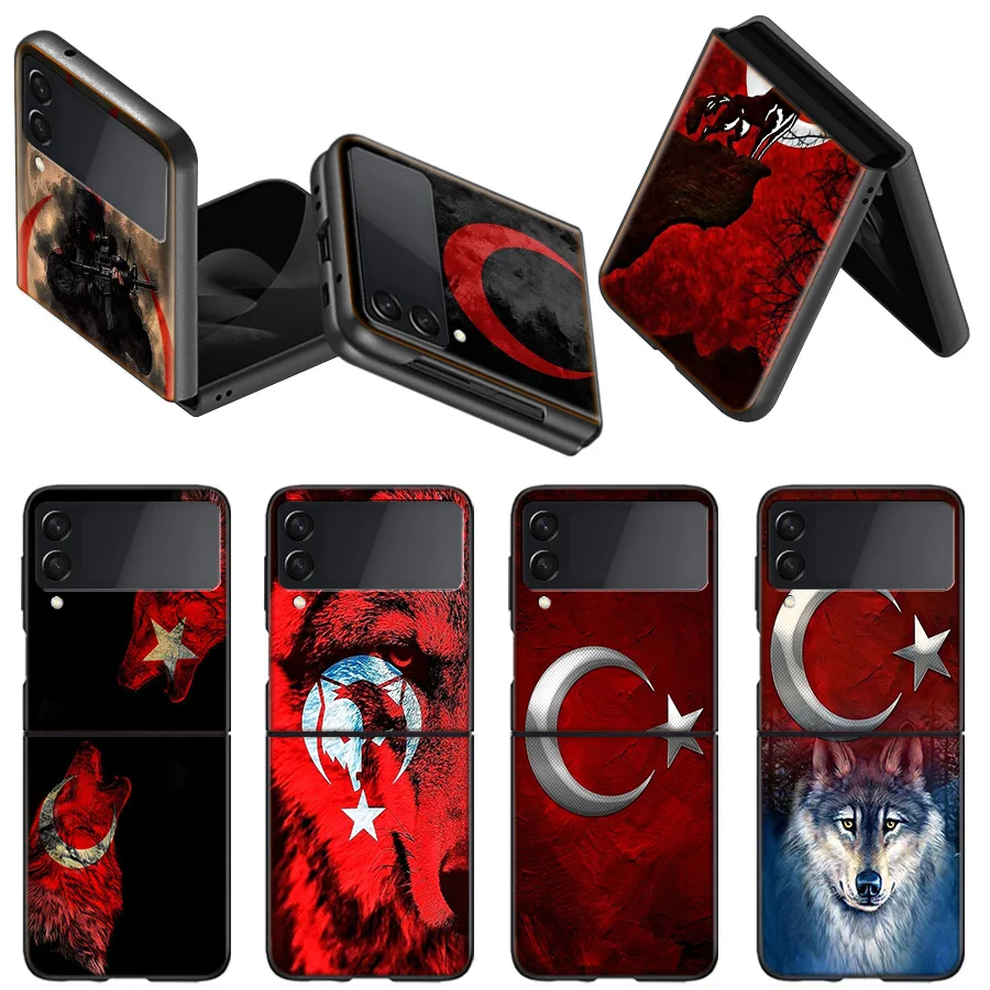 Custodia Per Bandiera Turca Turchia Per Samsung Z Flip 5 Flip 4 3 5G Black Hard Cell Phone Galaxy Cover Z Flip 5 4 3 Funda Luxury Pc S