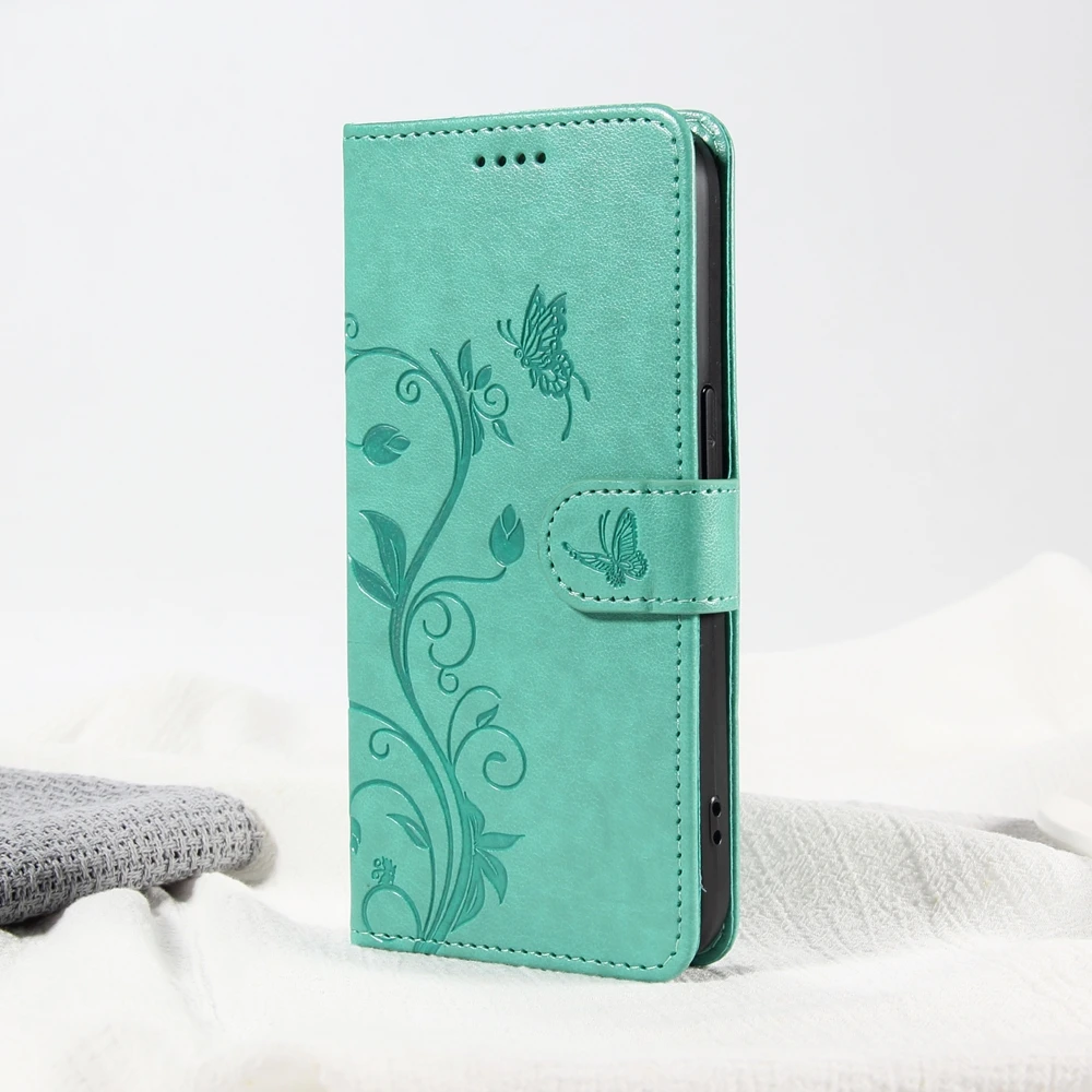 Elegant Butterfly Flower Leather Magnetic Flip Wallet Case - Premium Design