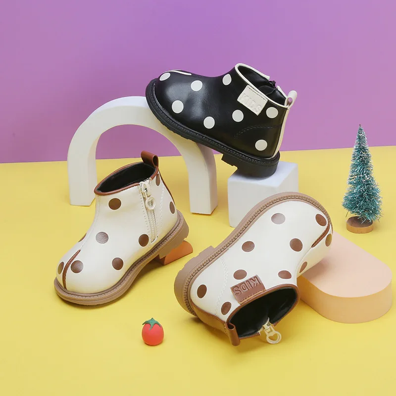 

Sweet Children Winter Boots Side Zipper Girls Princess Shoes Dots Baby Botas Comfortable Warm Unisex Shoes Ankle Chelsea Boots