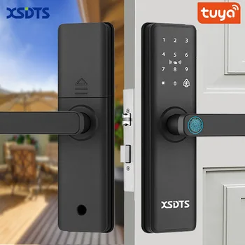 New Smart Door Lock With Tuya APP Digital Electronic Lock Smart Home Wooden Door Lock Biometric Fingerprint