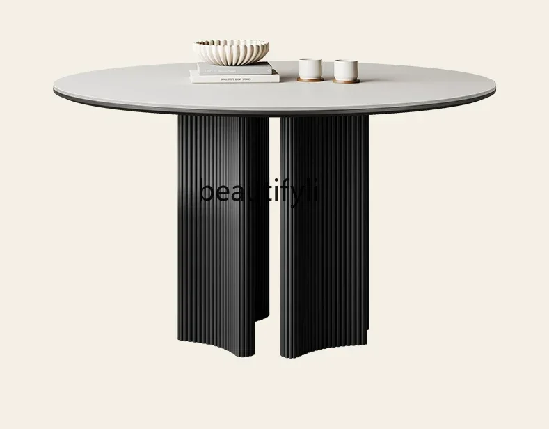 

Stone Plate Solid Wood Dining Table round French Vintage Style Household Small Apartment Italian-Style Light Luxury