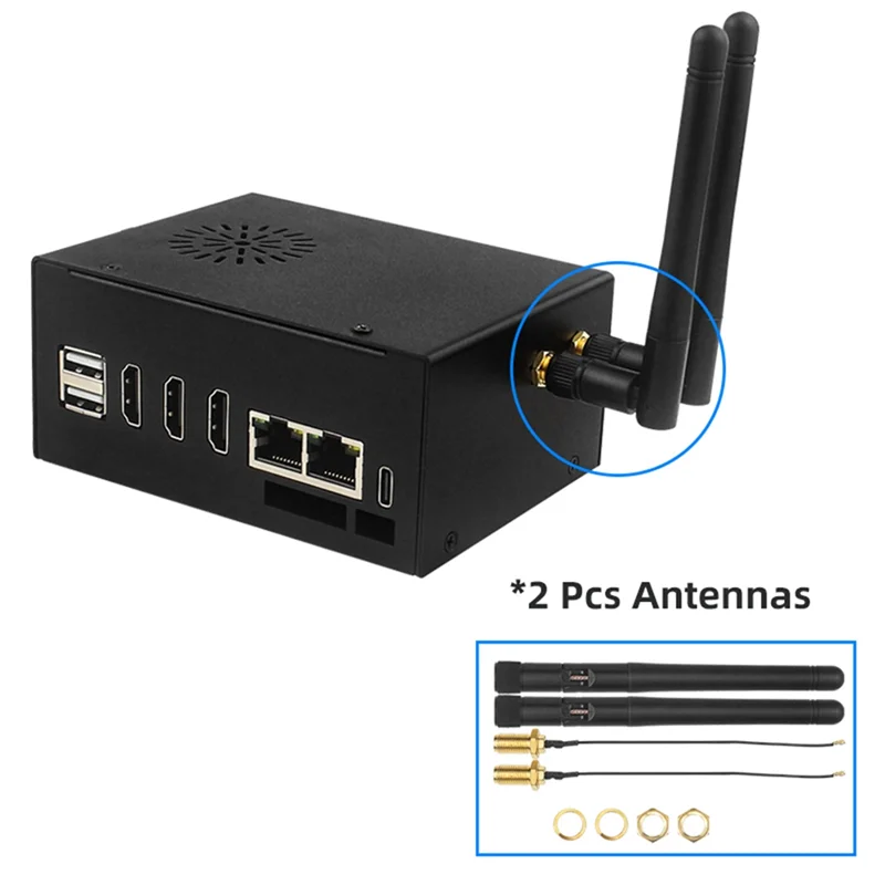 ABAN 5 Plus 메탈 케이스 (냉각 팬, 방열판, 안테나 2개 포함) WiFi6 BT 지원, 5 Plus 4/8/16GB 용