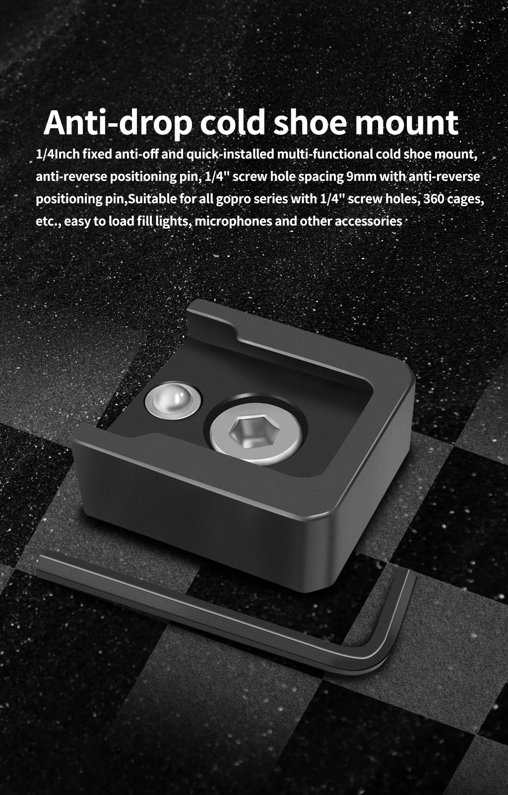 Description Picture 3 of itemFEICHAO Aluminum Cold Shoe Mount Adapter Base with 1/4" Screw for DSLR Camera Cage Flash Light Microphone Bracket Photo Vlogging