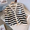 Plus Size Women's Striped Knitted Open Cardigan Slimming Top for Autumn Outerwear Comfortable Loose Fit Summer Thin Model