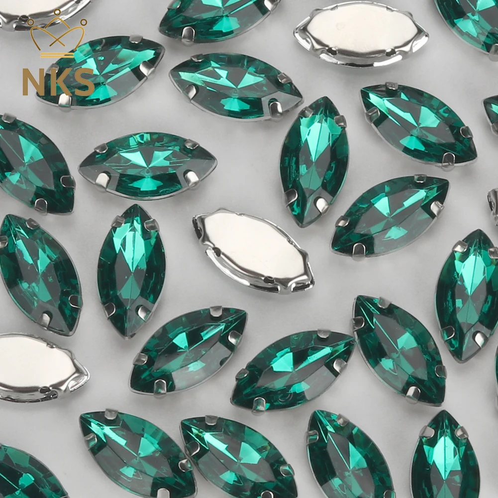 NKS 30PCS 9x18mm Horse eye Shape Crystal Rhinestone With Sliver Claw Sew On Acrylic Rhinestones For Clothing Accessories