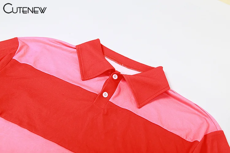 Women's Stripe Top Polo Collar Long-Sleeved T-shirt Casual Clothing Shirt Summer New Sexy Slim Femme Streetwear