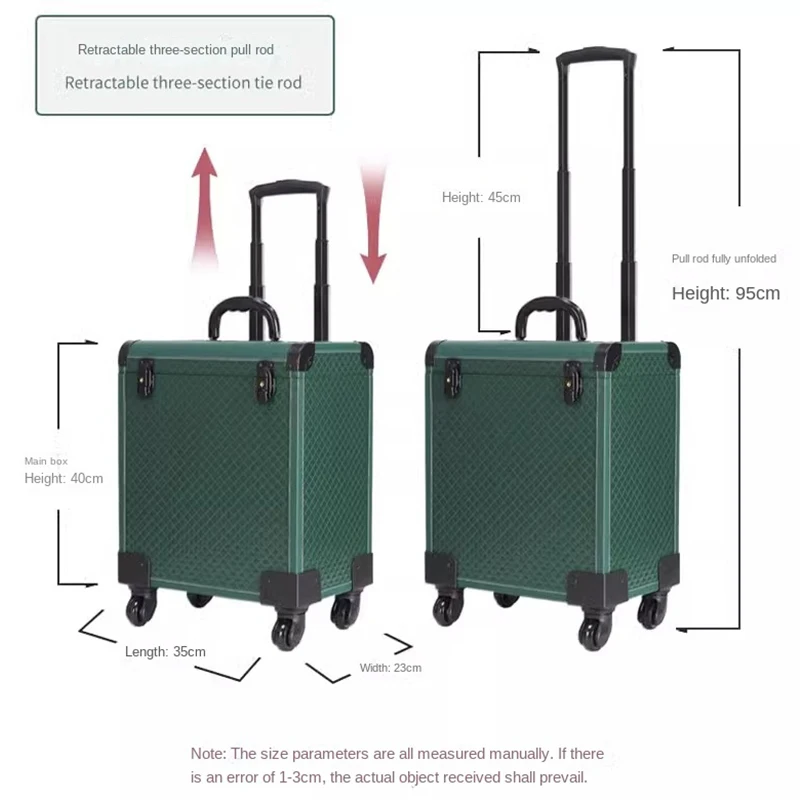 Professional Beauty Nail Art Pink Makeup Case Multi-Function Toolbox Leather Roller Trolley Case Can Store Aluminum Alloy