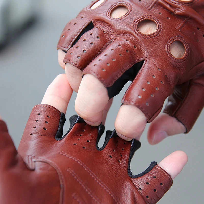 2022 Winter Leather Men\'s Half Finger Gloves Male Thin Outdoor Non-Slip Driving Fingerless Breathable Mittens Guantes Gym Hombre