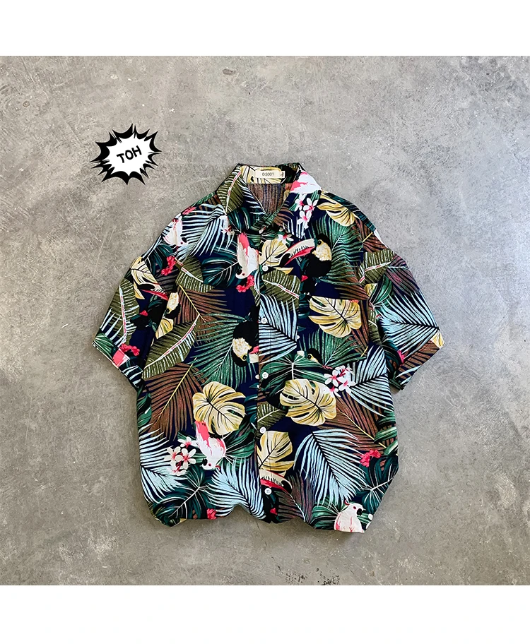 Privathinker Summer Men Casual Shirts Vintage Clothes Baggy Unisex Hawaiian Style Male Cardigan New Fashion Blouses Short Sleeve