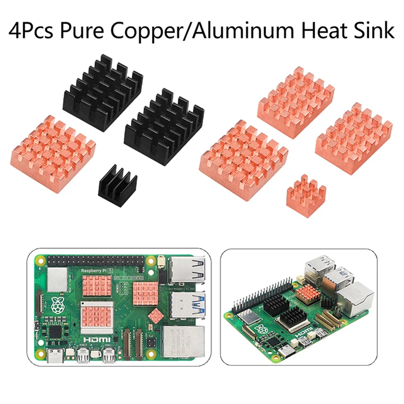 

4Pcs Pure Copper Cooling Heat Sink Aluminum Heatsink Cooler Radiators Cooling Kit For Pi 5