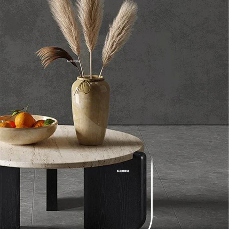 Nordic Solid Wood Coffee Table Home Sofa Side Table Creative Travertine Minimalist Living Room Coffee for Caf&eacute; Furniture