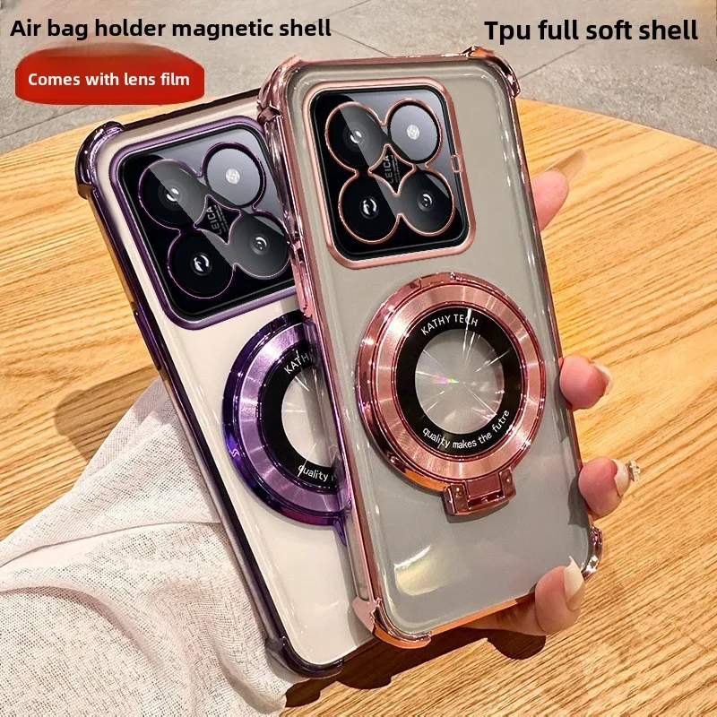 Magnetic Transparent Stand Phone Case with Plating Finish