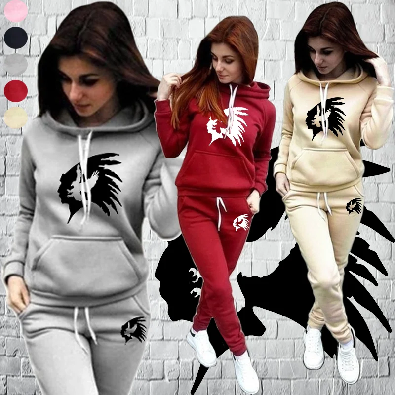 Pantalon de survêtement à capuche Haruku Fashion, sweat-shirt de jogging athlétique, pull décontracté pour femme, ensemble deux pièces_voghion.com