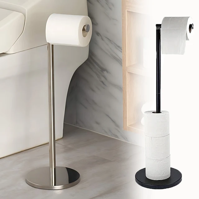 Porte-serviettes en papier salle de bains en acier inoxydable, support de papier toilette monté au sol, étagère de sol de cuisine unipolaire, accessoires de salle de bains 1