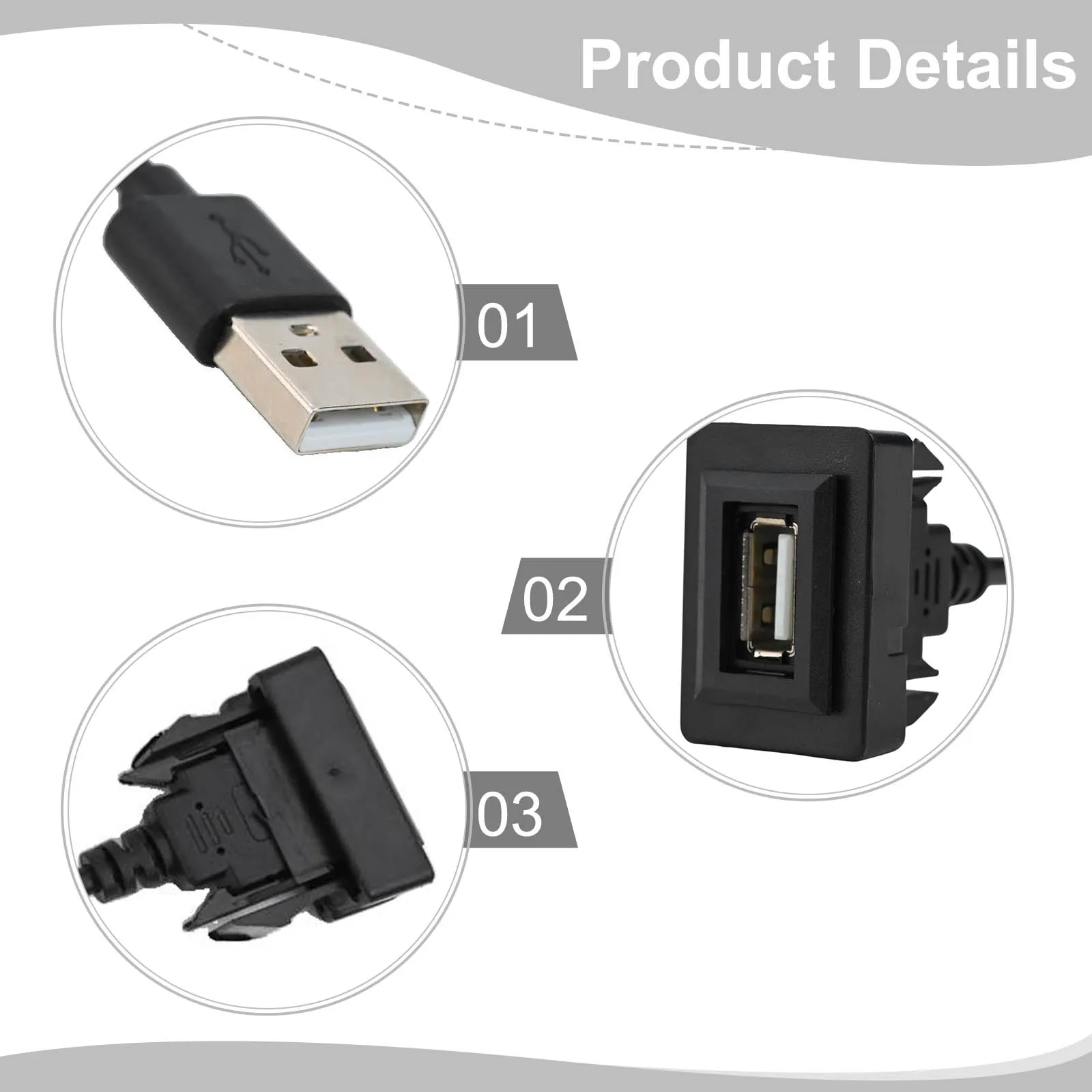 도요타 짧은 대시보드용, 힐룩스, 프라도, 랜드크루저용 차량 대시보드 매립형 USB 2.0 패널 연장 케이블 어댑터