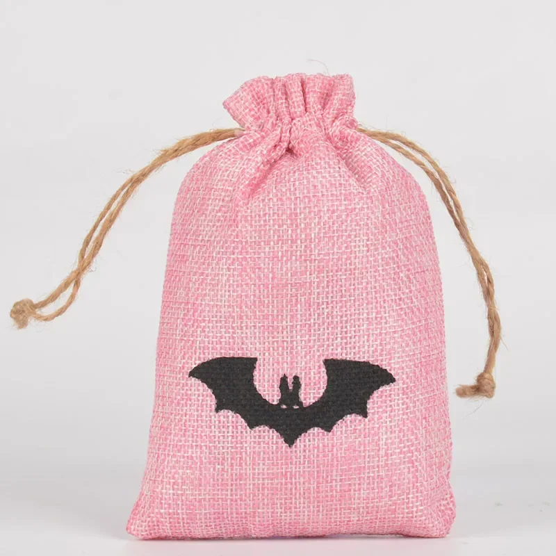 Halloween Candy Bag Drawstring Cotton Linen Snack Storage Holiday Gift Packaging Party Bags Bat Witch Pumpkin Pattern Pouches