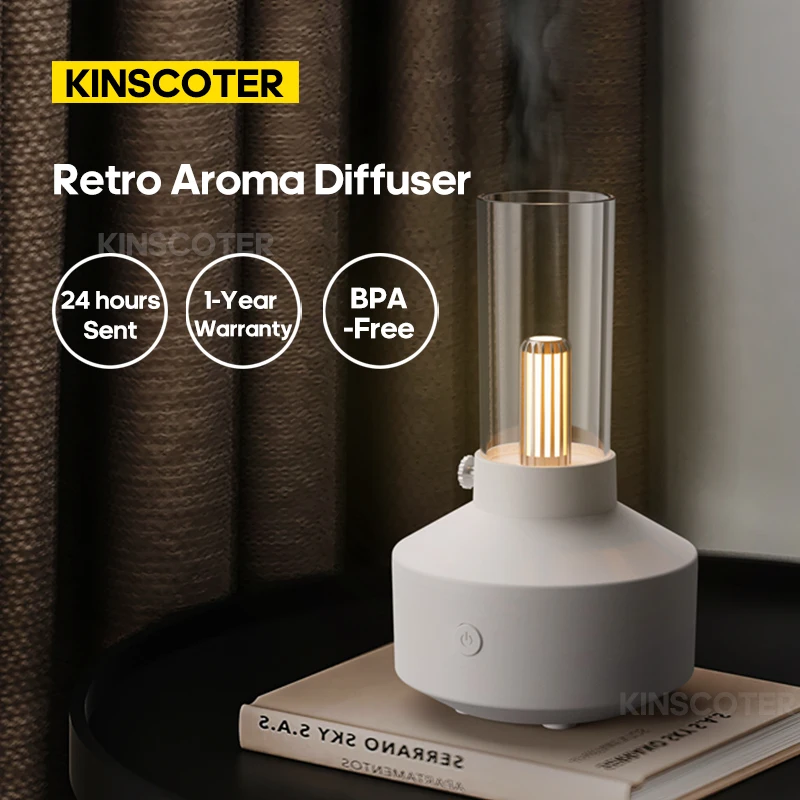 

KINSCOTER Retro Aroma Diffuser Essential Oil LED Light Filament Night Light Air Humidifier Work 5-8 Hours For Home Bedroom Gift