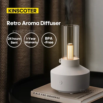 KINSCOTER 레트로 아로마 디퓨저 에센셜 오일, LED 조명, 필라멘트 야간 조명, 공기 가습기, 5-8 시간 작동, 가정 침실 선물