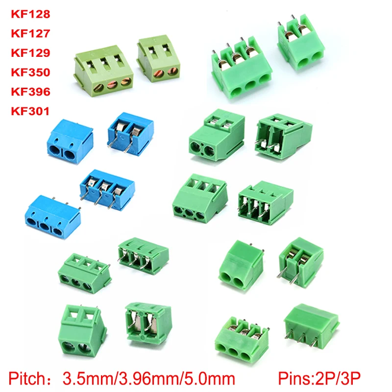 10 шт. KF128/KF127/KF129/KF350/KF301/KF396 2Pin 3Pin винтового типа PCB Клеммная колодка соединитель провода 3,5/3,96/5,0 мм/соединительные клеммы