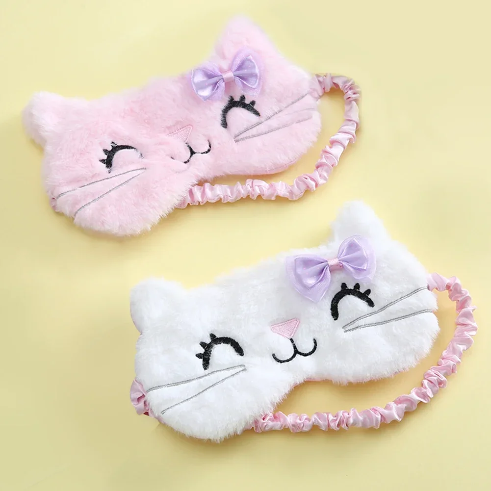 Cute Cat Soft Sleeping Eye Cover Mask Animal Plush Fabric Blindfold Relax Girls Lady For Home Traveling Eye Care 2