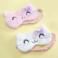 Cute Cat Soft Sleeping Eye Cover Mask Animal Plush Fabric Blindfold Relax Girls Lady For Home Traveling Eye Care 2