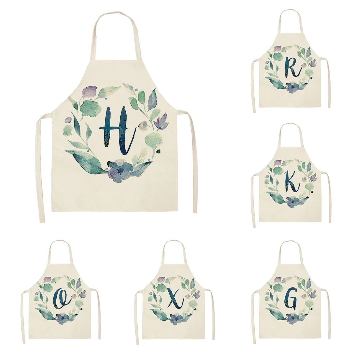 

Home wreath Letter Pattern Apron Women Men child Linen Stain Resistant Apron Cooking Household Cleaning Tool Kitchen Utensils